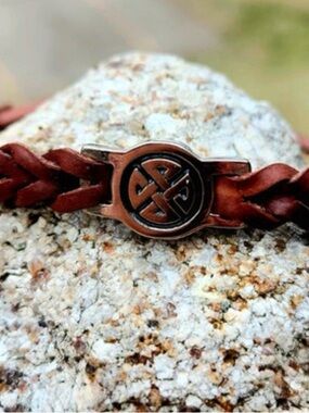 Braided Leather Bracelet with Celtic Knot Accent - Brown
